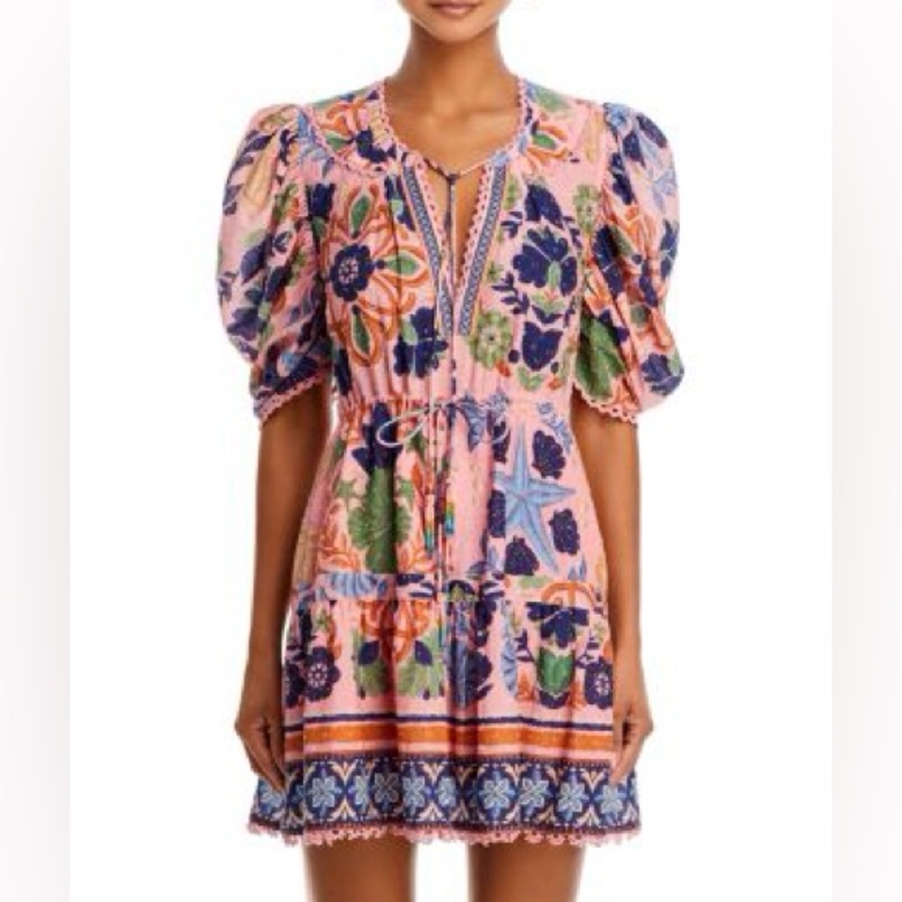 Farm Rio Seashell Tapestry Short-Sleeve Mini Dress size XL